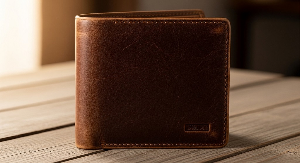 premium full grain leather trifold wallet card layout